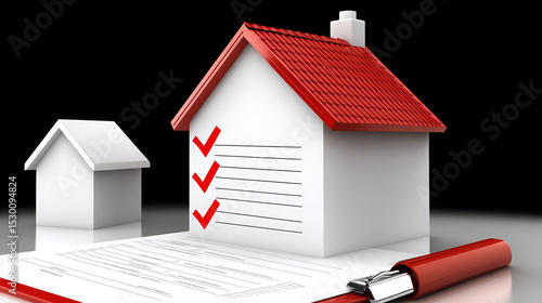 Detailed home inspection checklist with model house and pen, symbolizing thorough evaluation