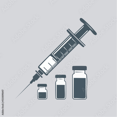 Vector illustration of a syringe with vials, representing vaccination and healthcare.