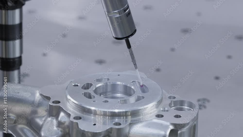 Quality control on milling metal CNC machine, coordinate measuring machine tests a metal detailt, CMM Quality control machine, technology concept Quality control on milling metal CNC machine, coordinate measuring machine tests a metal detailt, CMM Quality control machine, technology concept