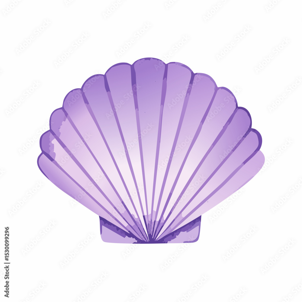 Fototapeta premium Watercolor illustration of purple Seashell for childish greeting cards or baby invitations. Art of Sea Shell for nursery wall art. Drawing of Scallop on isolated background.