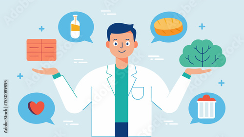 As the doctor explained the brain scan results he emphasized the importance of maintaining a healthy lifestyle to support brain health. This included a wellbalanced diet regular. Vector illustration