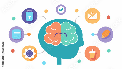 An infographic showing the different areas of the brain targeted by various cognitive therapy apps for a comprehensive approach to brain health.. Vector illustration