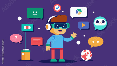 Learning a new language VR travel can also be a great tool for learning a new language. Immerse yourself in a virtual environment where the language is spoken and practice your. Vector illustration