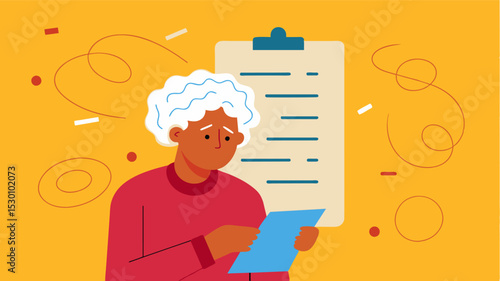 The page is covered in scribbles and notes evidence of the elderly persons desperate attempts to understand the text.. Vector illustration