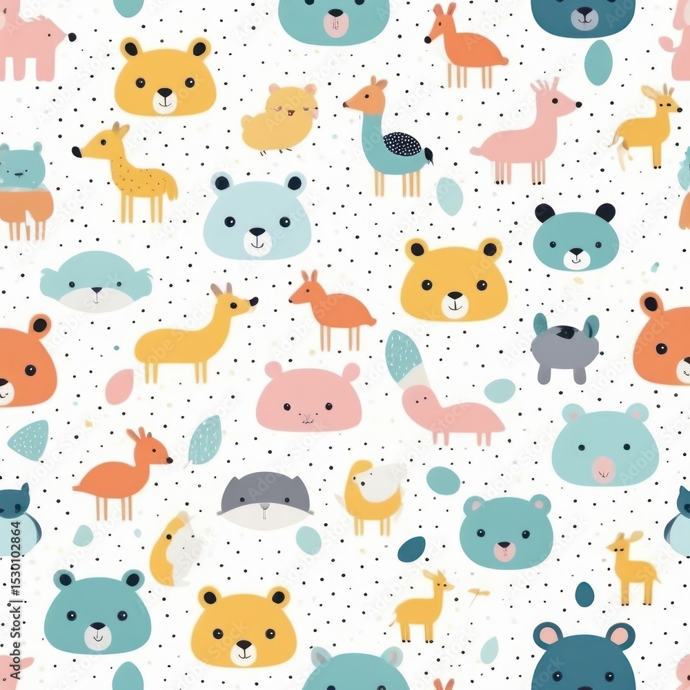 Fototapeta premium Adorable Seamless Pattern with Cute Animal Faces Perfect for Kids' Products