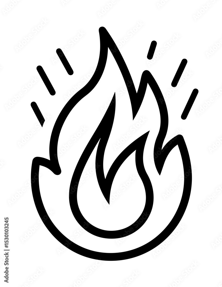 Obraz premium Elegant black line art of a flame icon symbolizing passion and energy for creative design projects