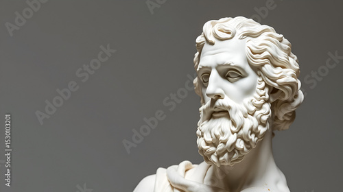 White marble bust of the greek philosopher Democritus isolated