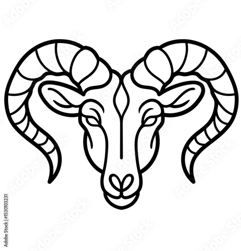 Embodying the grace of the zodiac symbol with a minimalistic black line drawing showcasing the ram’s features for artistic exploration