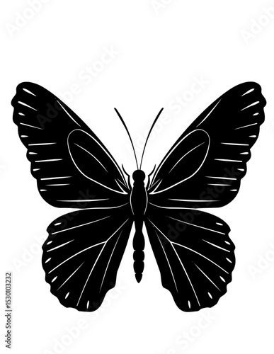 Delicate black butterfly silhouette in a minimalist design celebrating nature's elegance