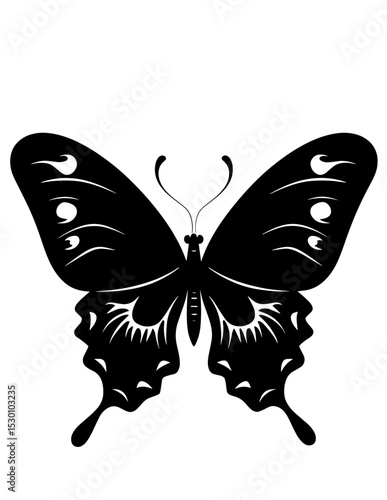 Elegant black butterfly silhouette designed with minimalist details showcasing beauty and grace in timeless art style