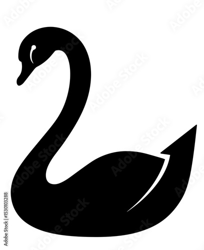 Elegant black silhouette of a swan gracefully curved in a serene posture highlighting beauty and tranquility, perfect for artistic expression