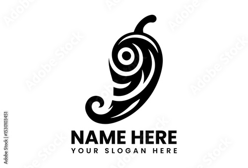Modern black vector chili pepper logo with dynamic swirling lines representing spice and heat