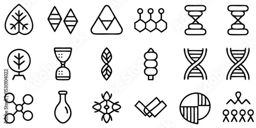 Science vector icons with dna molecules lab glass shapes and abstract scientific symbols
