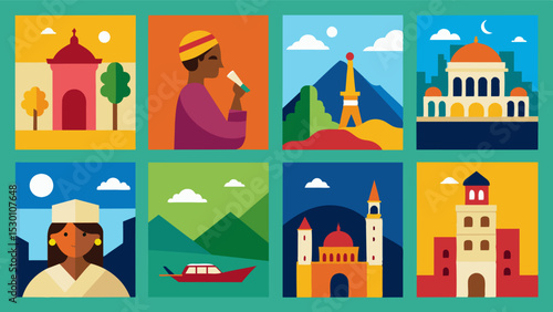 The collection of postcards from her travels brought back memories of new cities cultures and experiences that shaped her into the person she is today.. Vector illustration