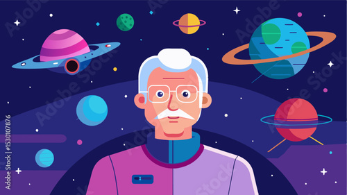 A virtual tour of a space station allowing an elderly person to see what its like to live and work in outer space.. Vector illustration