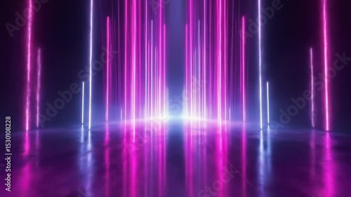 Wallpaper Mural Futuristic Neon Corridor: Glowing Pink and Blue Light Lines with Reflections Torontodigital.ca