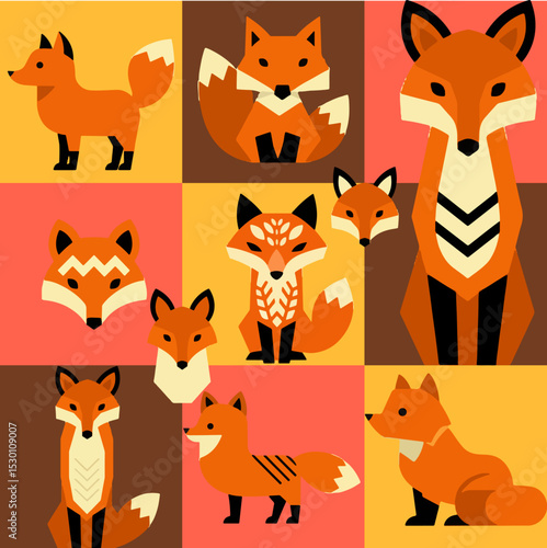 Set geometric illustration of fox