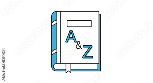 A book with "A & Z" on the cover with a bookmark and a blue and white theme.