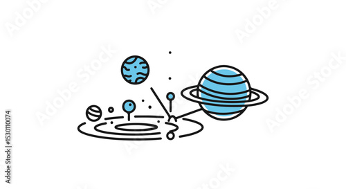 A simple and elegant illustration of the solar system, with each planet uniquely detailed and positioned in its orbit. 