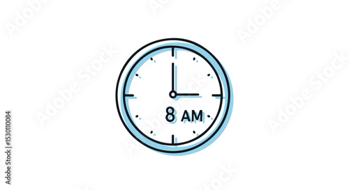 A time to start work. Illustration of a clock set to 8 am.