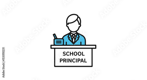 An illustration of a school principal at a podium.