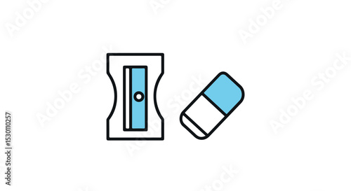 Pencil Sharpener and eraser illustrated with a minimalist style.