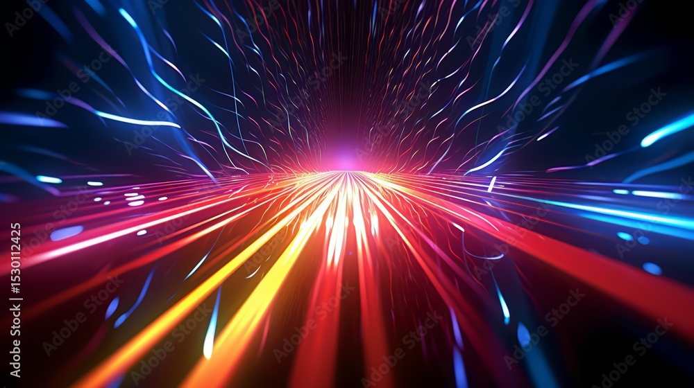 Naklejka premium Colorful, abstract image of a road with bright red, yellow, and blue streaks. Concept of motion and energy, as if the road is in the middle of a race or a high-speed chase