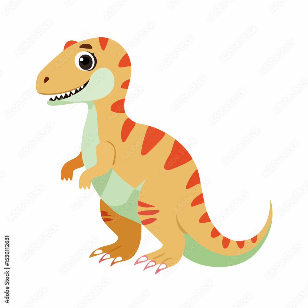 Fototapeta premium Dinosaur Tyrannosaurus Watercolor illustration. Hand drawn clip art of T rex Dino on isolated background. Drawing of cute orange animal. 