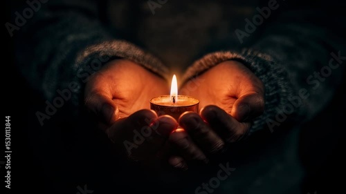 An image of a person holding a small candle in a dark room, representing the flicker of hope and belief in a greater power during challenging and uncertain times.