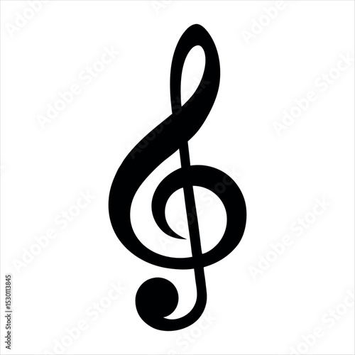 Elegant Black Treble Clef Music Symbol on a White Background
