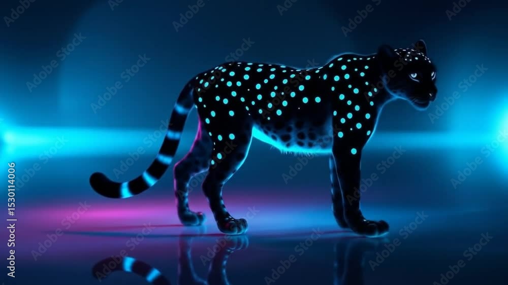Luminous Feline: A Digital Illustration of a Glowing Spotted Panther in Neon Light Luminous Feline: A Digital Illustration of a Glowing Spotted Panther in Neon Light