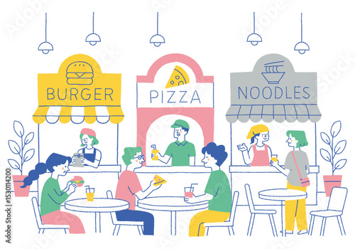 People enjoying a meal at the food court_Colors