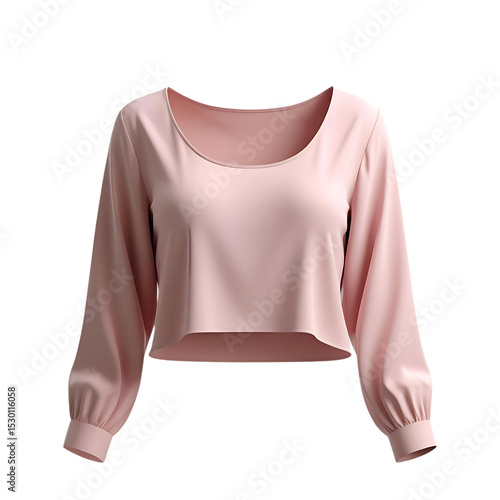 Pink cropped blouse with long sleeves isolated on transparent background