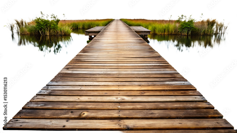Obraz premium Rustic wooden dock path isolated on a white background, png, ai