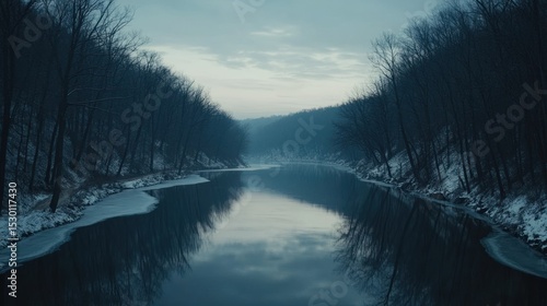 Wallpaper Mural A tranquil river flows through a winter forest landscape Torontodigital.ca