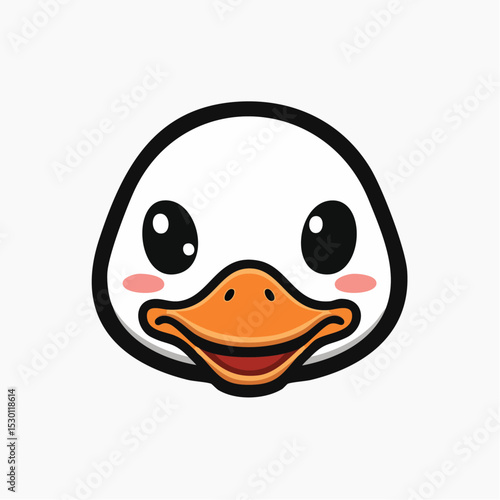 Adorable cartoon duck face with a cute expression and rosy cheeks on white background