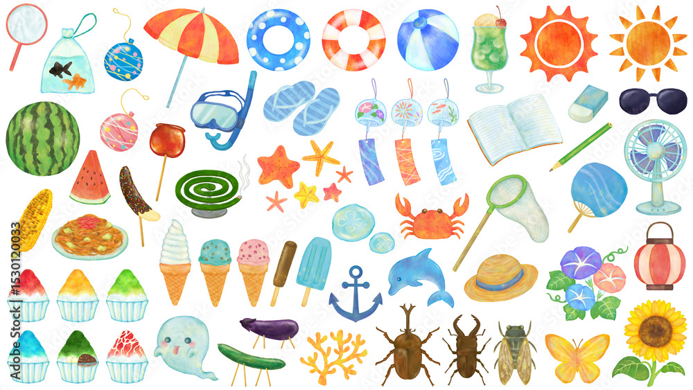 夏休みのイラストセット 夏休みのイラストセット