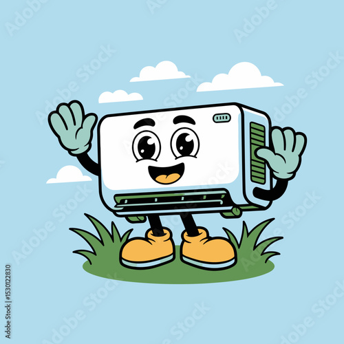 Air Conditioner with Clouds and Grass