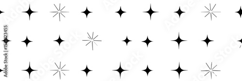 Wallpaper Mural A seamless pattern of black sparkle or twinkle star icons on a white background. The uniform vector design features varying styles of starbursts, ideal for decoration, design, or festive themes. Torontodigital.ca