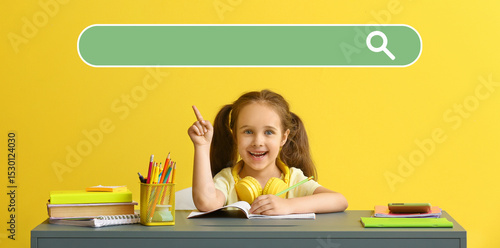 Little girl with raised ind...
