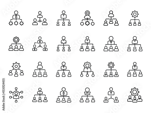 Line art collection of organization charts and hierarchical structure icons