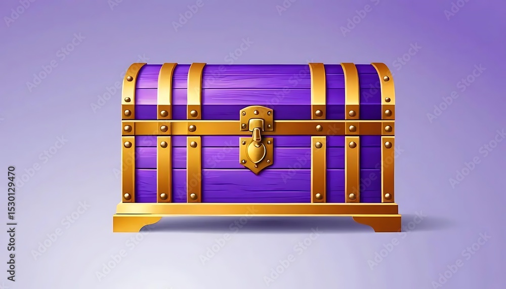 Illustrative purple wooden treasure chest with golden metal reinforcement Illustrative purple wooden treasure chest with golden metal reinforcement