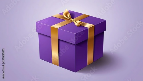 Sophisticated purple gift box with golden ribbon on soft lavender backdrop