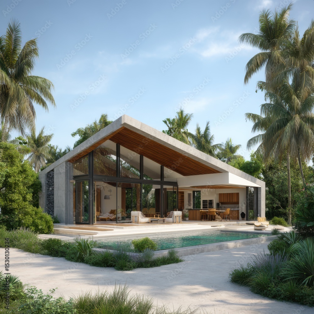Luxury villa with pool architecture on white background Luxury villa with pool architecture on white background
