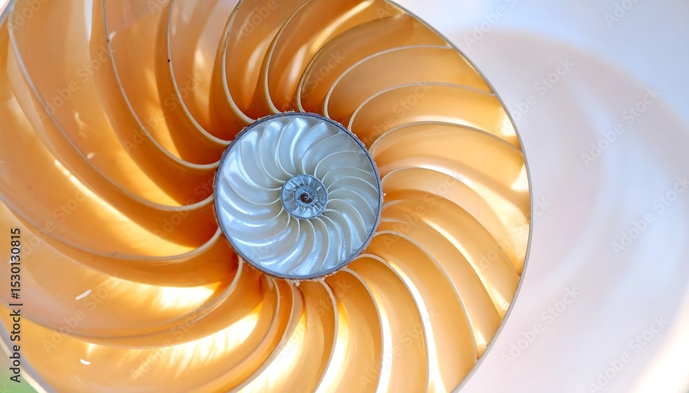 Obraz premium Nautilus shell section with closeup, and spiral.