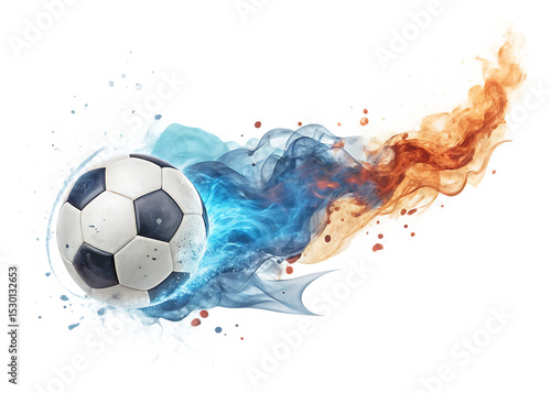 Fiery soccer ball action shot isolated on a white background ai generated png