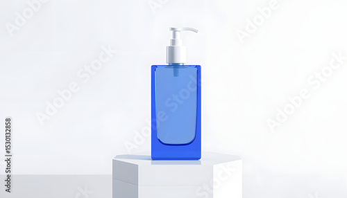 Wallpaper Mural glossy white cream cosmetic bottle atop a sleek acrylic geometric pedestal display stand, graphic novel art. with white shades Torontodigital.ca