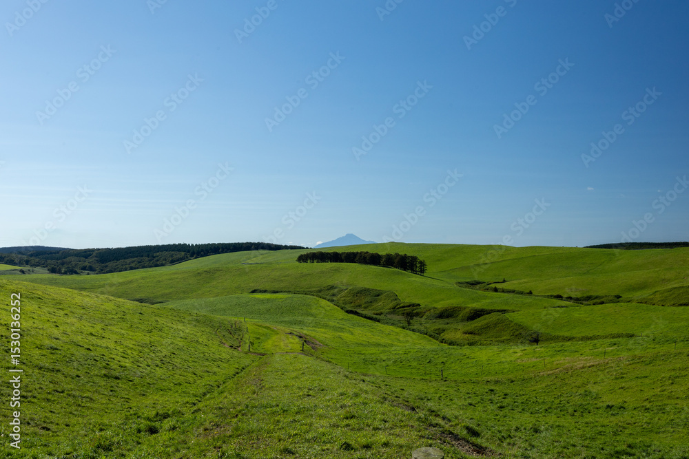 Fototapeta premium Vast pastures and Mount Rishiri