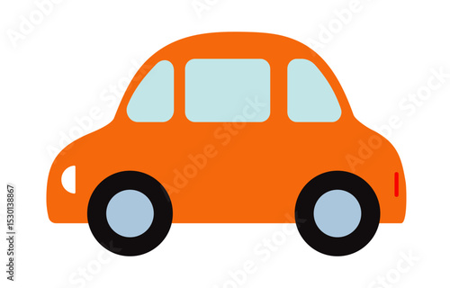 Car isolated on a white background. Colored icon, vector illustration in a flat style. Orange color passenger car, children's toy car.