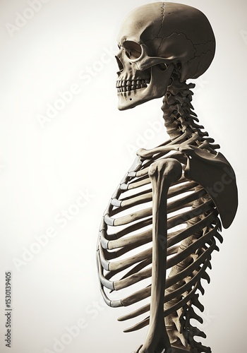 Anatomical Skeleton on White Background, Realistic Bone Structure